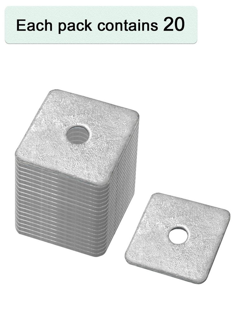 Axomize 3/8" Hot Dipped Galvanized Square Washer(20-Box) Flat Pad Spacer for Square Nut Fastener Hardware(3/8"X2"X2"X0.18) - Image 4